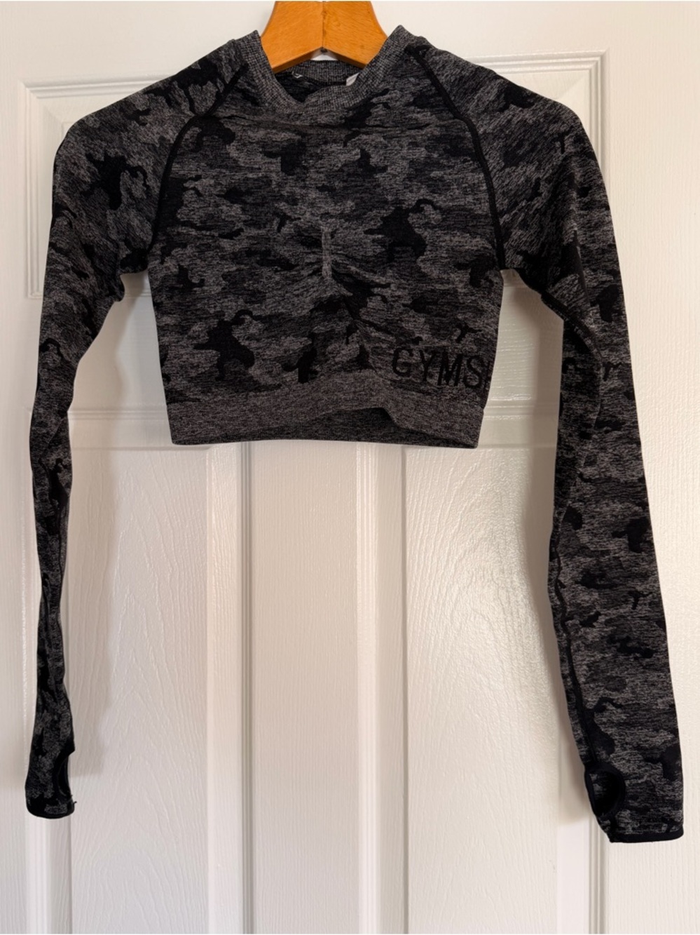Gymshark Gray & Black Camo Seamless Cropped Workout Top Size S